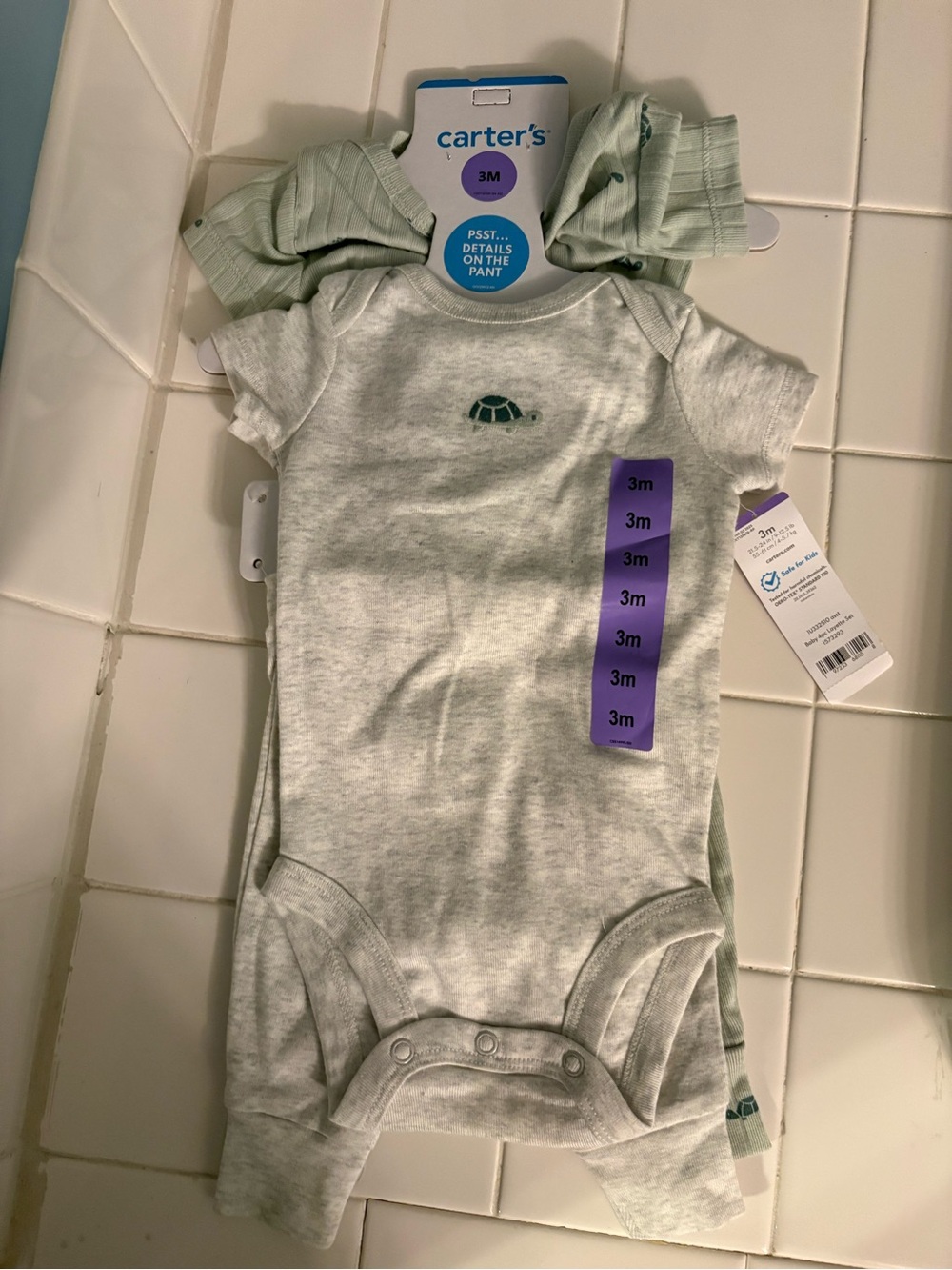 NWT Carter's 4 Pc Turtle Theme Layette Bodysuit & Pant Set Green  3 Months